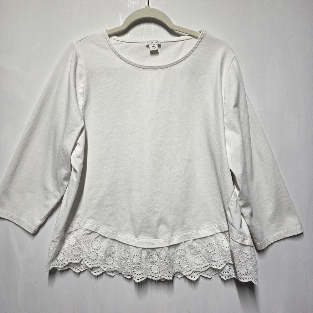 J. by J.Crew Women’s XXL White Eyelet Hem Top